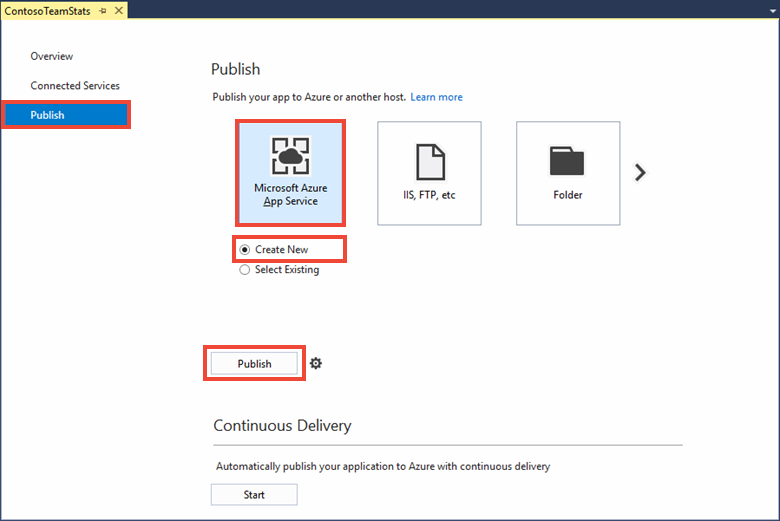 Screenshot showing how to publish to App Service.