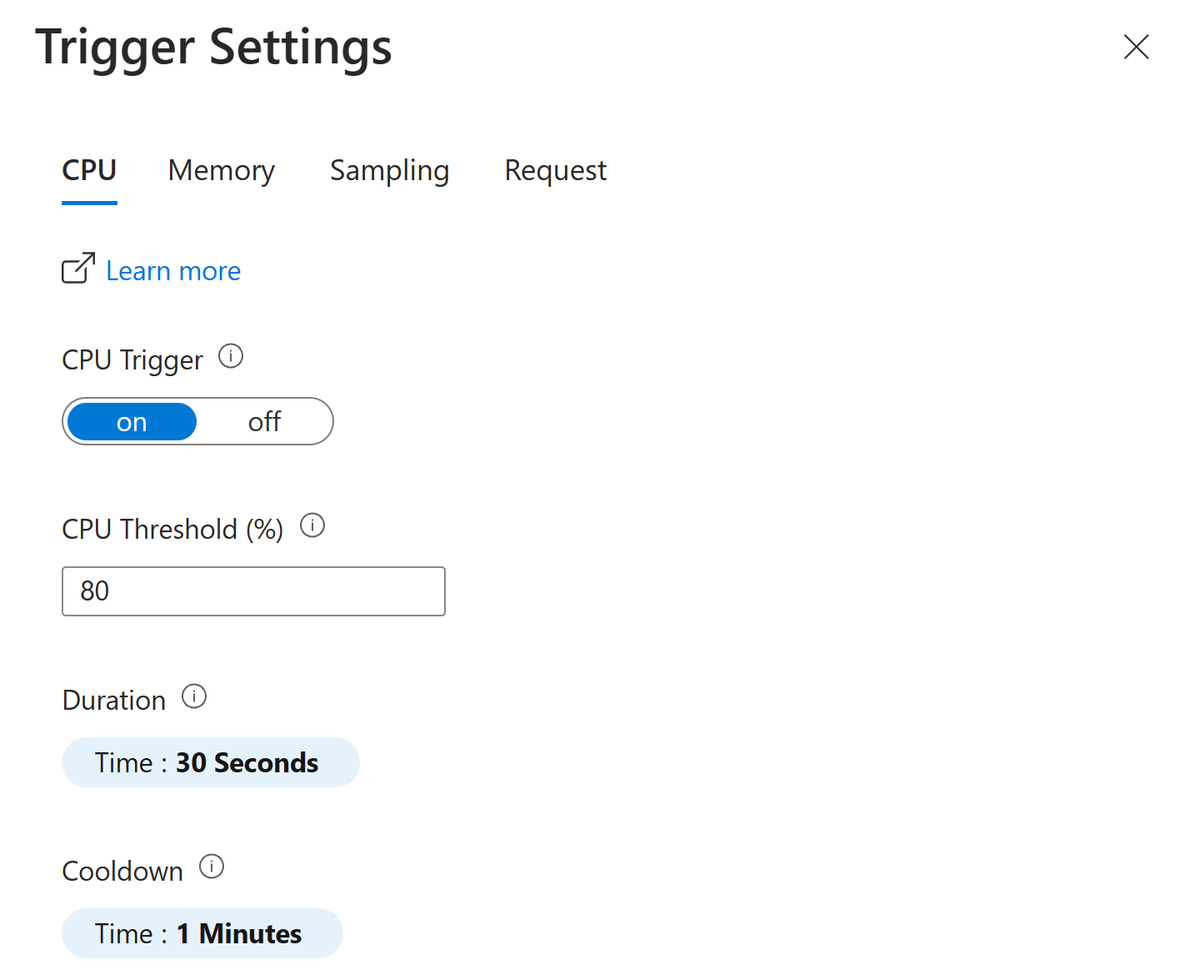 Screenshot of trigger settings.