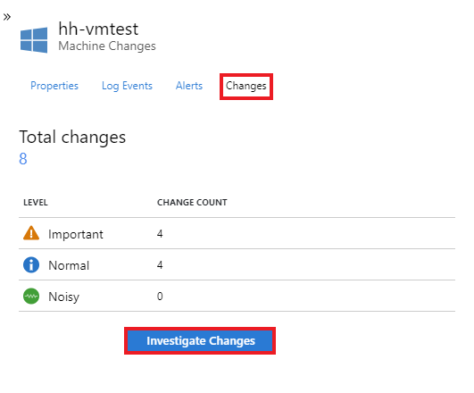 Screenshot that shows the Investigate Changes button.