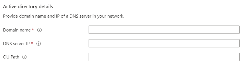 Screenshot that shows Active Directory details for creating a SCOM Managed Instance.