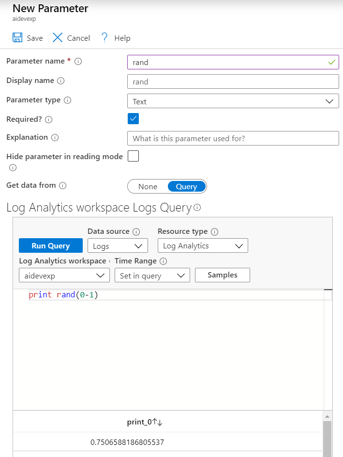 Screenshot that shows the first parameter.