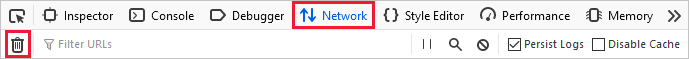 Screenshot of the Clear option on the Network tab in Firefox.