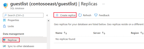 Screenshot that shows the Configure geo-replication option.