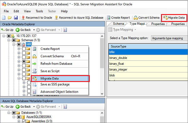 Screenshot that shows Migrate Data.