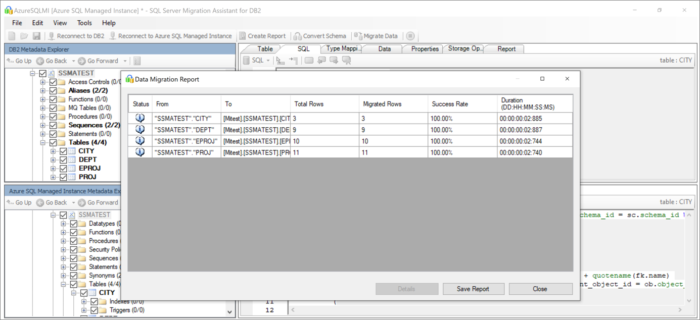 Screenshot that shows where to review the data migration report.