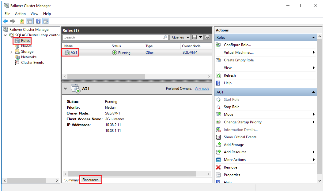 availability group in Failover Cluster Manager