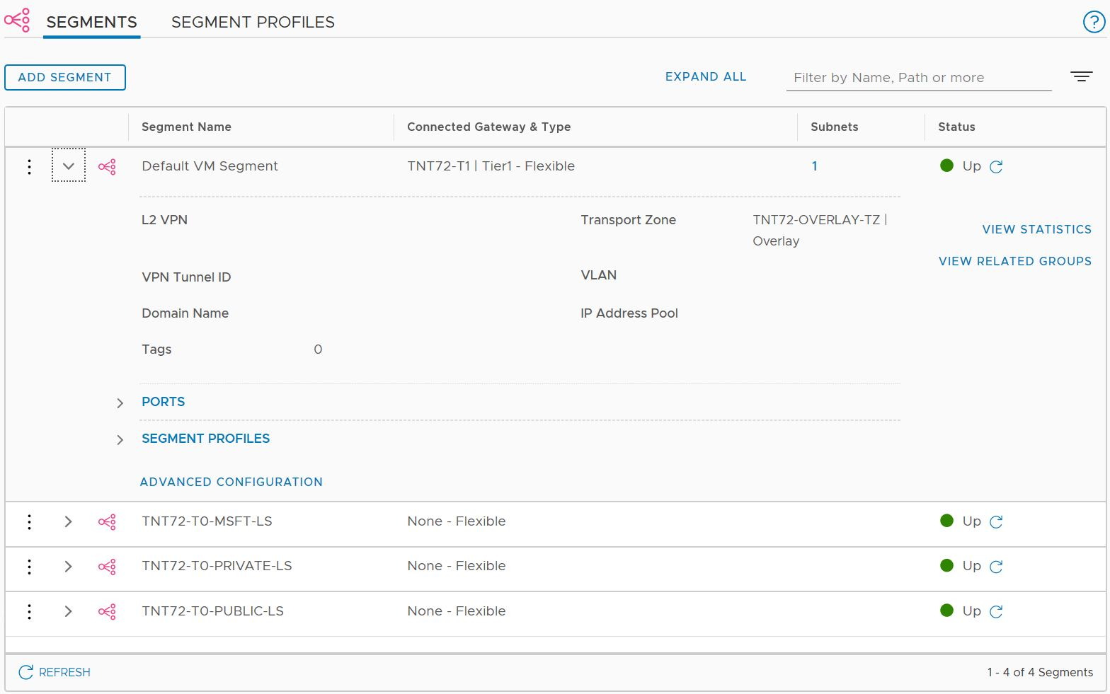 Screenshot showing that the DHCP server pool assigned to segment for using a DHCP server.