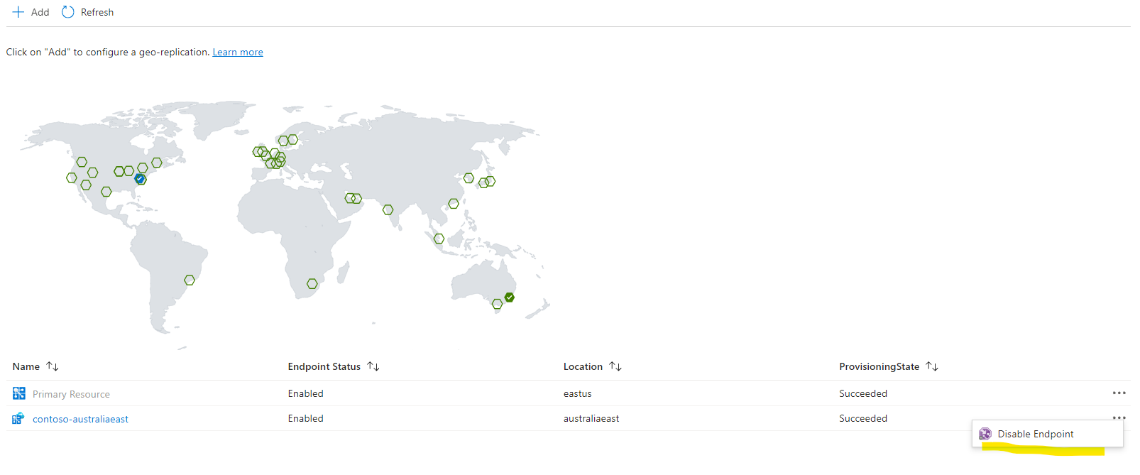 Diagram of Azure  Web PubSub replica endpoint modification. 