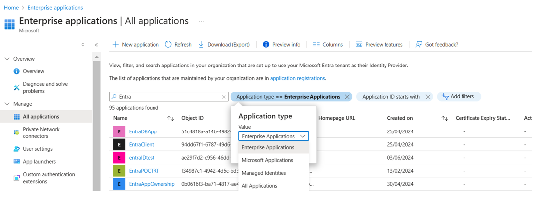 Screenshot showing how to select All Applications.