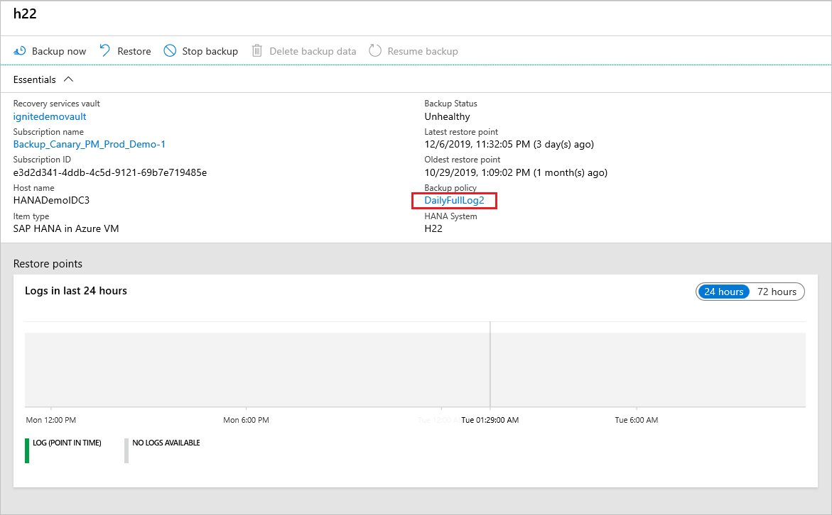 Screenshot that shows where to select existing backup policy.