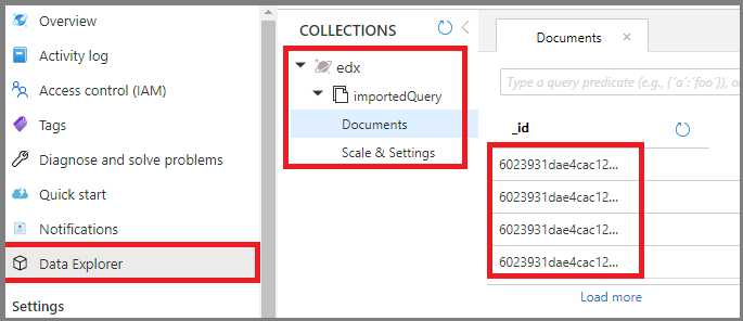 Screenshot of verifying Azure Cosmos DB mongorestore data.