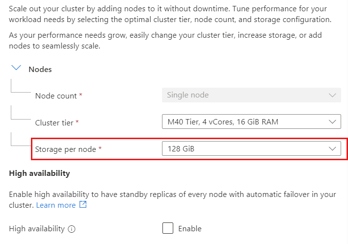 Screenshot of the storage per shard option in the Scale page of a cluster.