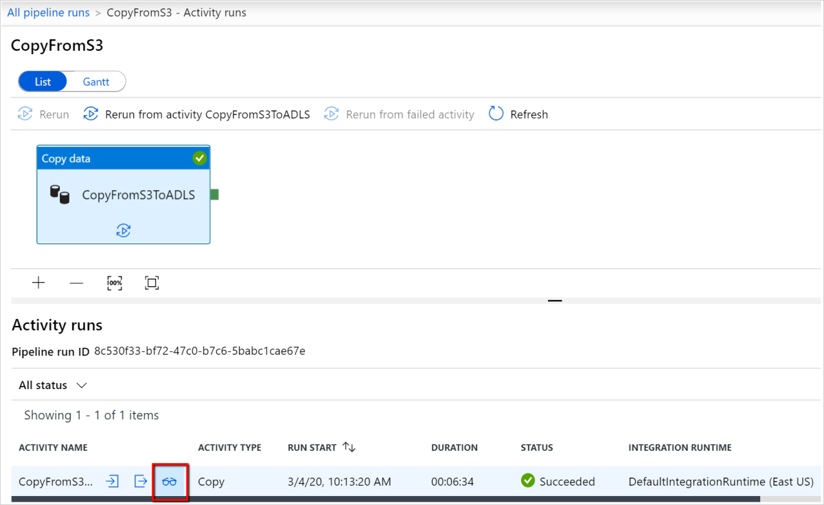 Monitor copy activity run