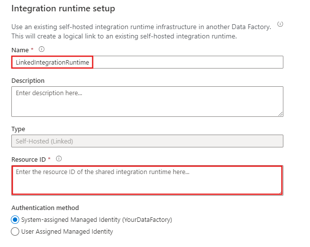 Boxes for name and resource ID