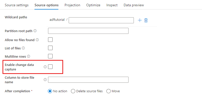 Screenshot showing Enable change data capture.