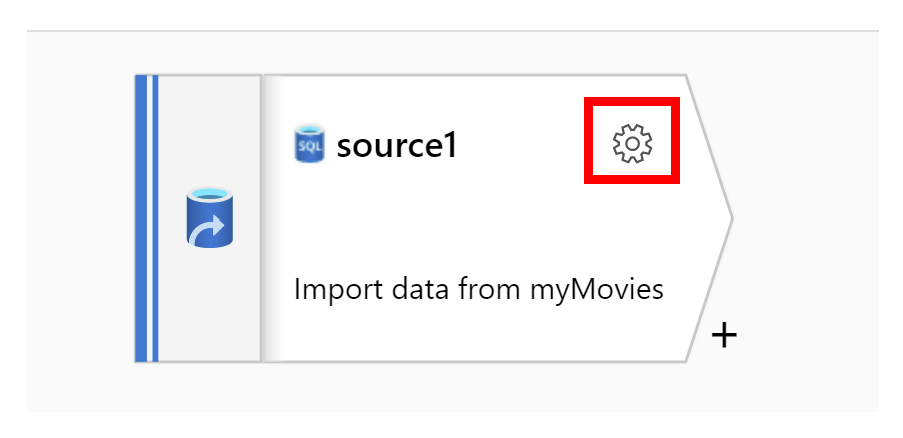 Screenshot of a data flow source transformation with the settings gear in the top right corner highlighted.