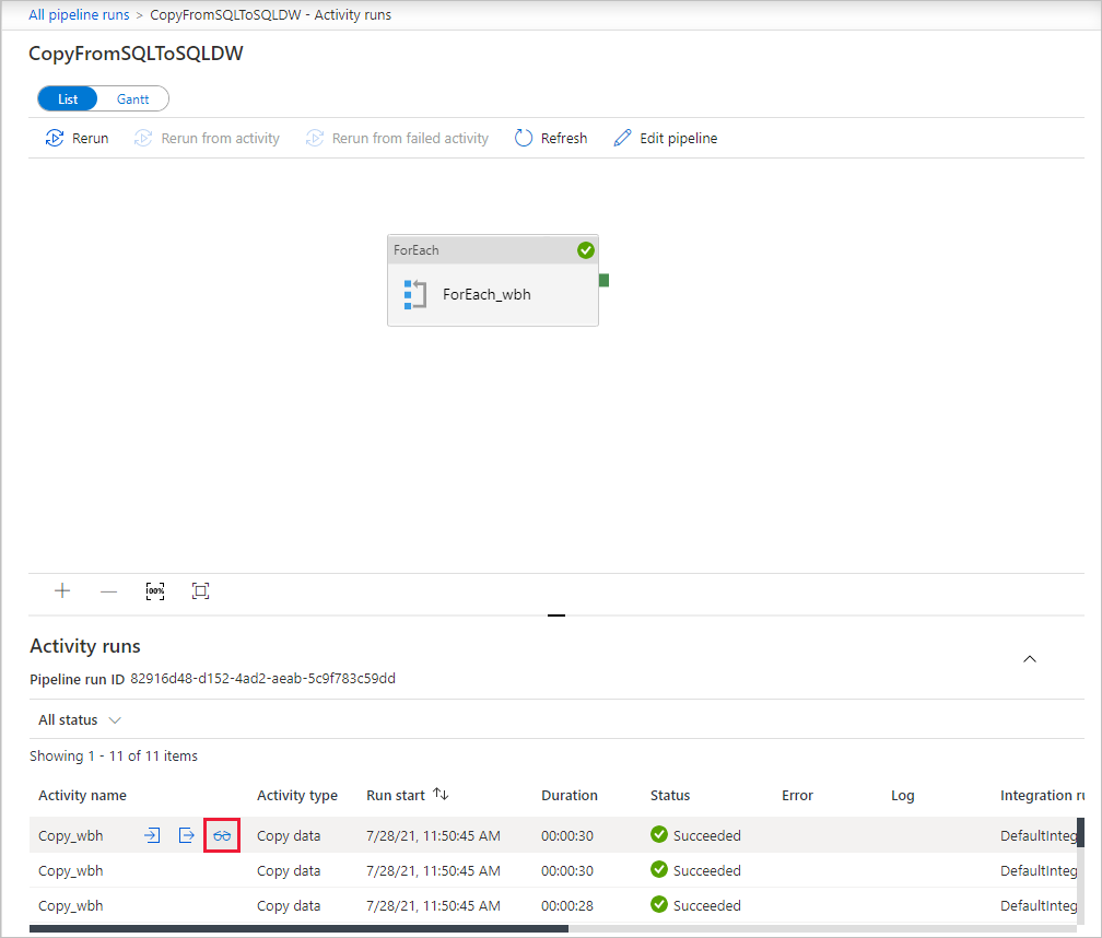 Monitor activity run details first