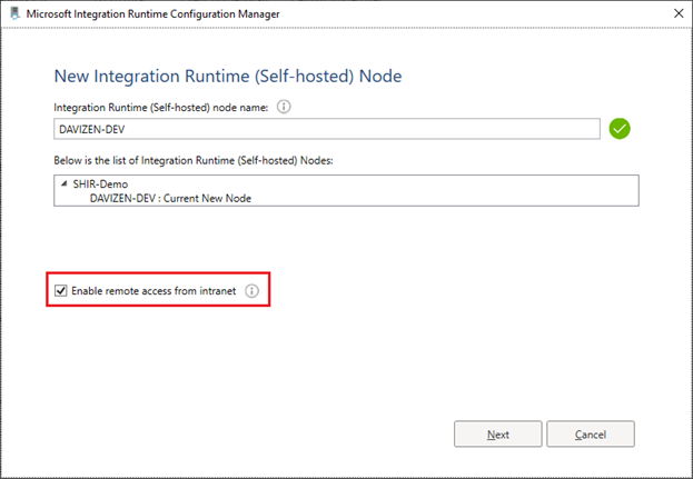 Screenshot that shows enabling remote access from intranet.