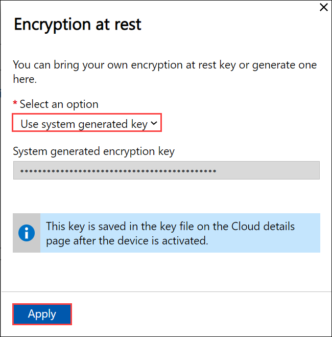 Local web UI "Encryption at rest" pane