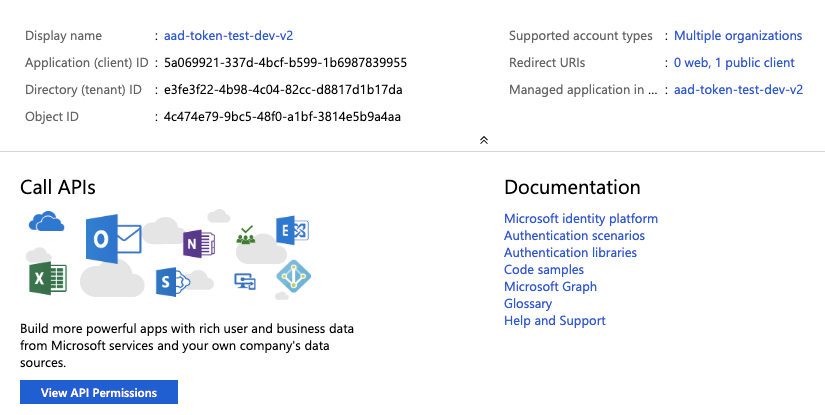 Azure registered app settings