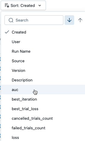 Use the sort dropdown menu to sort runs by a parameter.