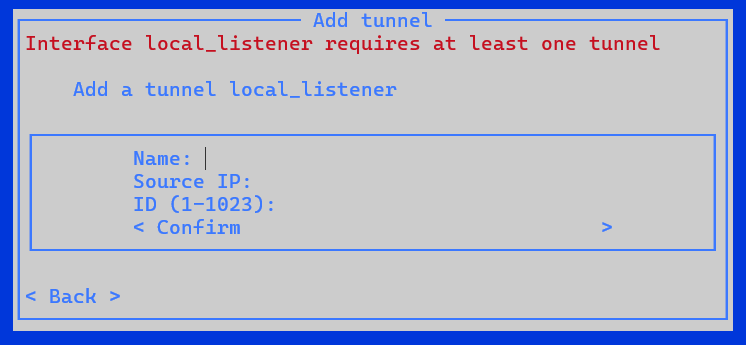 Screenshot of the interface Tunnels screen.