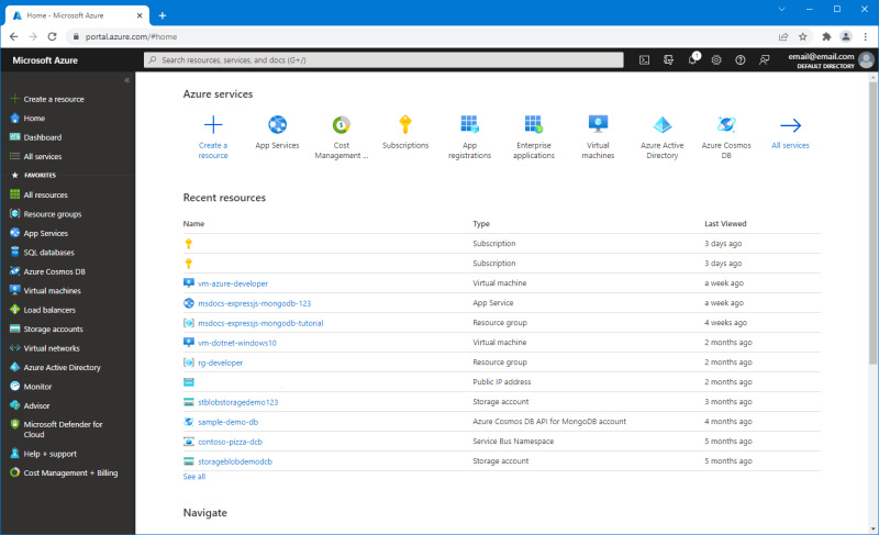 A screenshot showing the Azure portal.