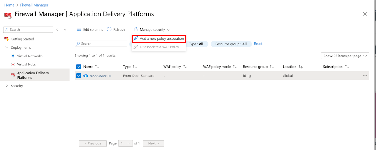 Screenshot of Firewall Manager associate WAF policy.