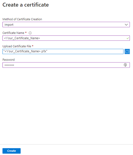 Screenshot showing Key Vault create a certificate