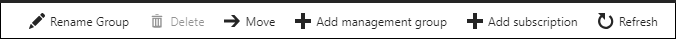 Screenshot of the action bar and the Rename Group button on the management group page.