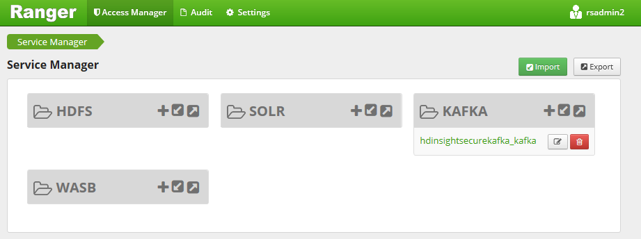 Screenshot that shows the HDInsight Apache Ranger Admin UI.