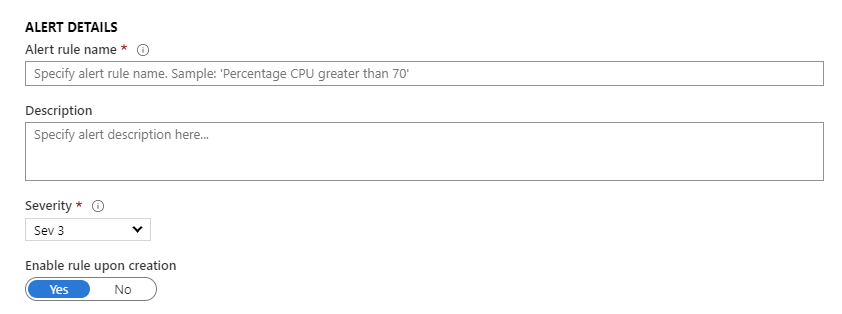 Screenshot that shows where to enable the alert and assign a severity.