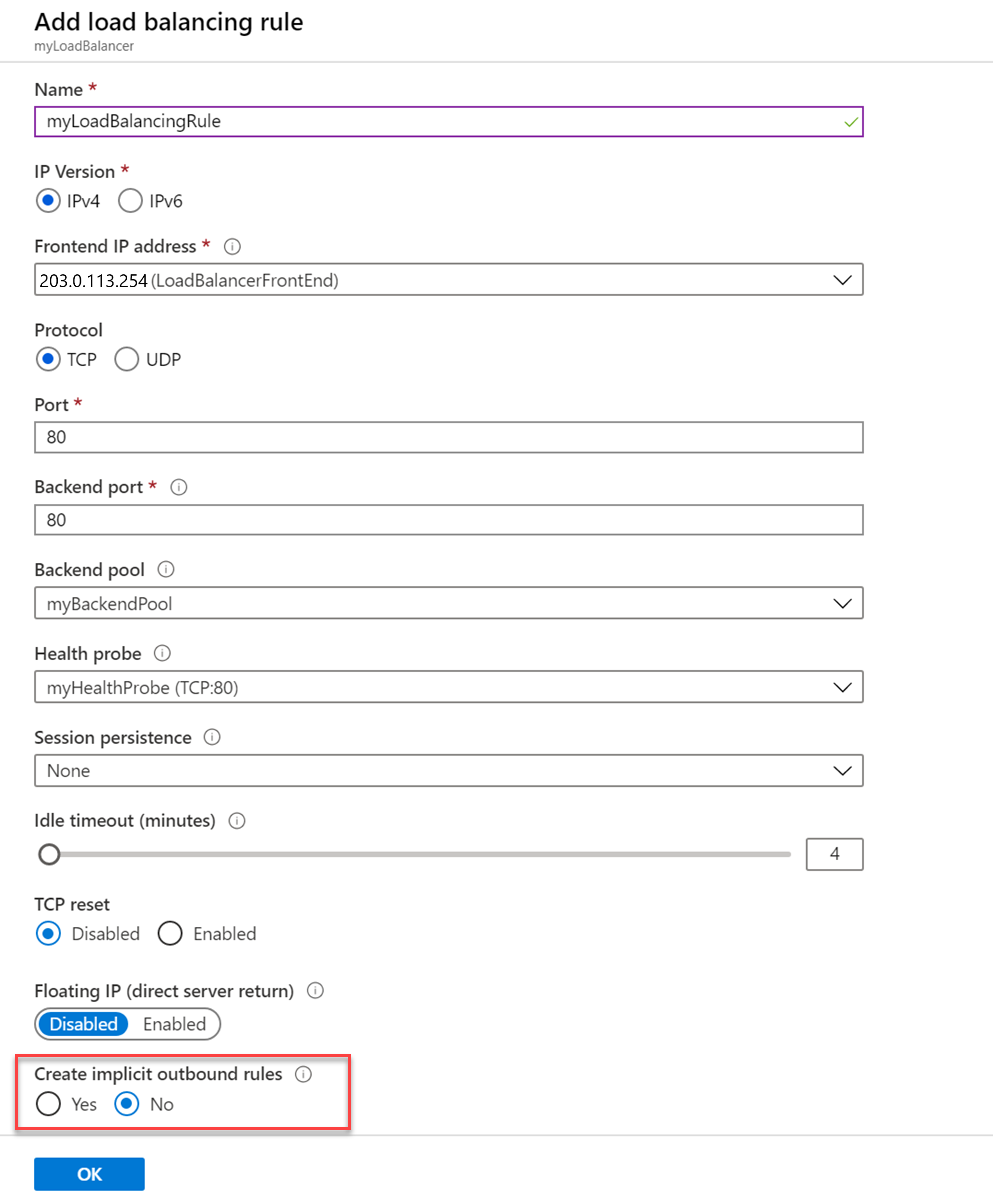 Screenshot that shows load-balancing rule creation.