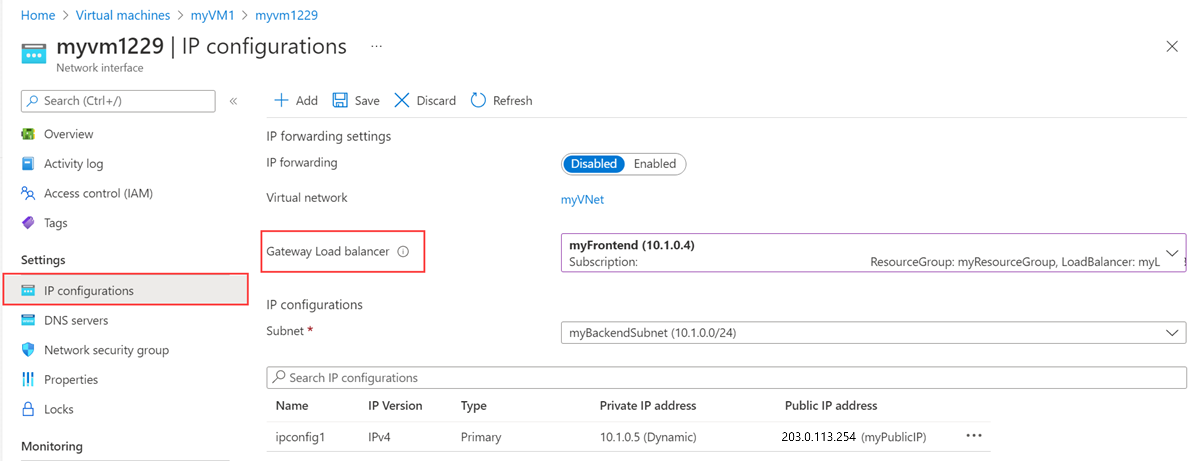 Screenshot of nic IP configuration.