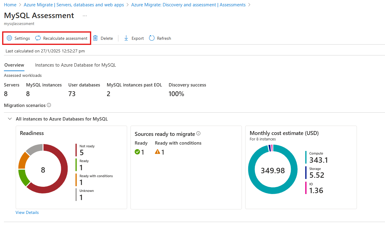 Screenshot on how to recalculate the assessment.