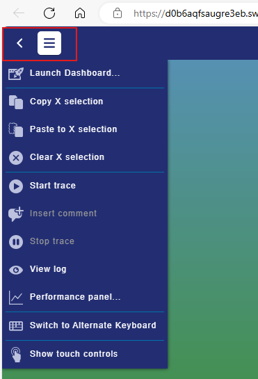 Screenshot of ETX web client copy/paste menu.