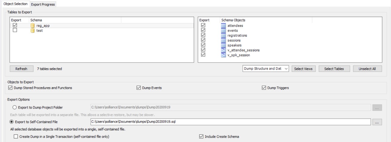 Screenshot of the include create schema.