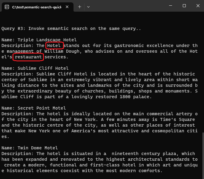 Screenshot showing matches ranked based on semantic ranking.