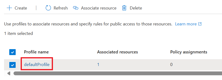 Screenshot of selecting the profile from network security perimeter.