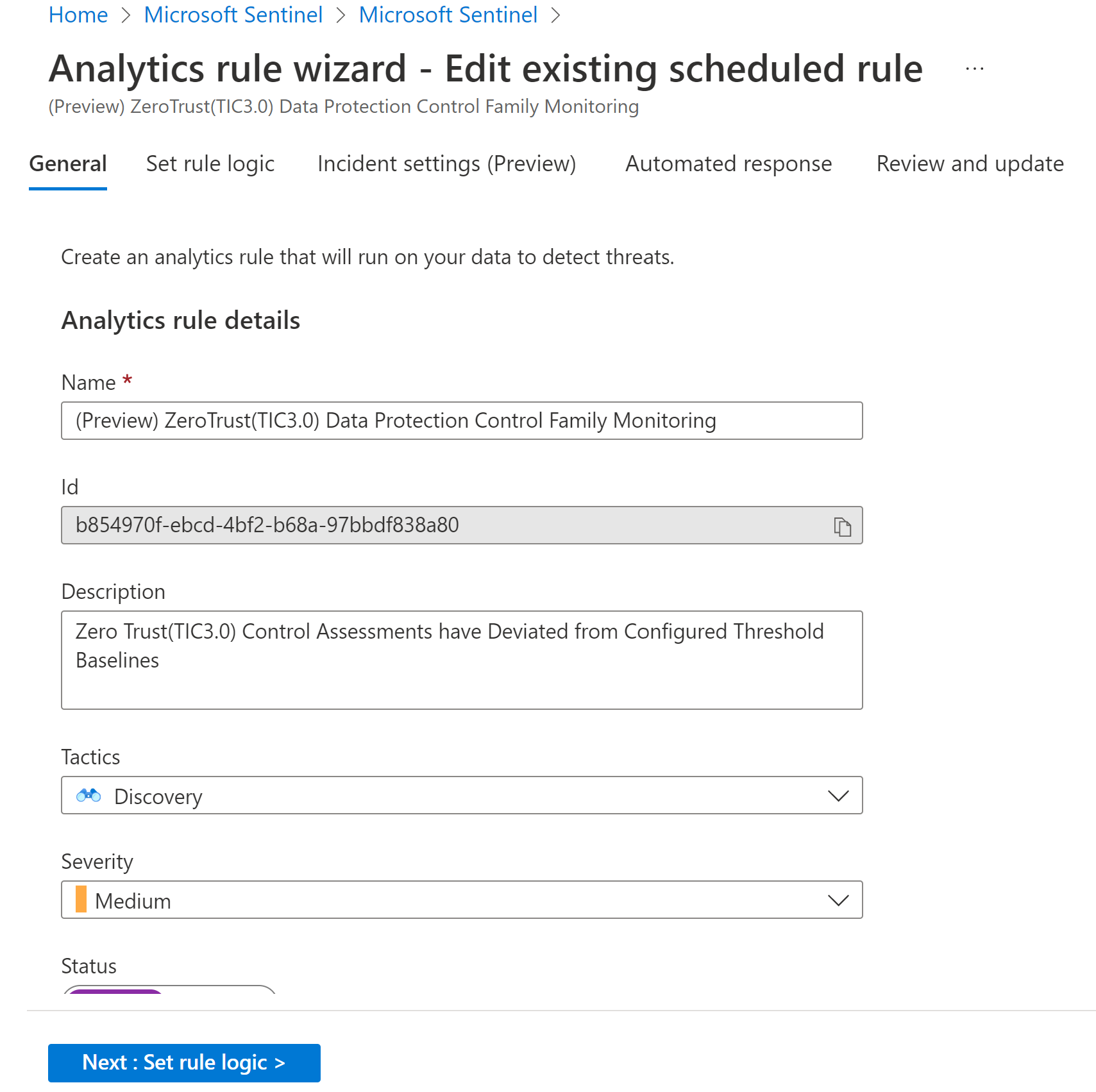 Screenshot of the Analytics rule wizard.