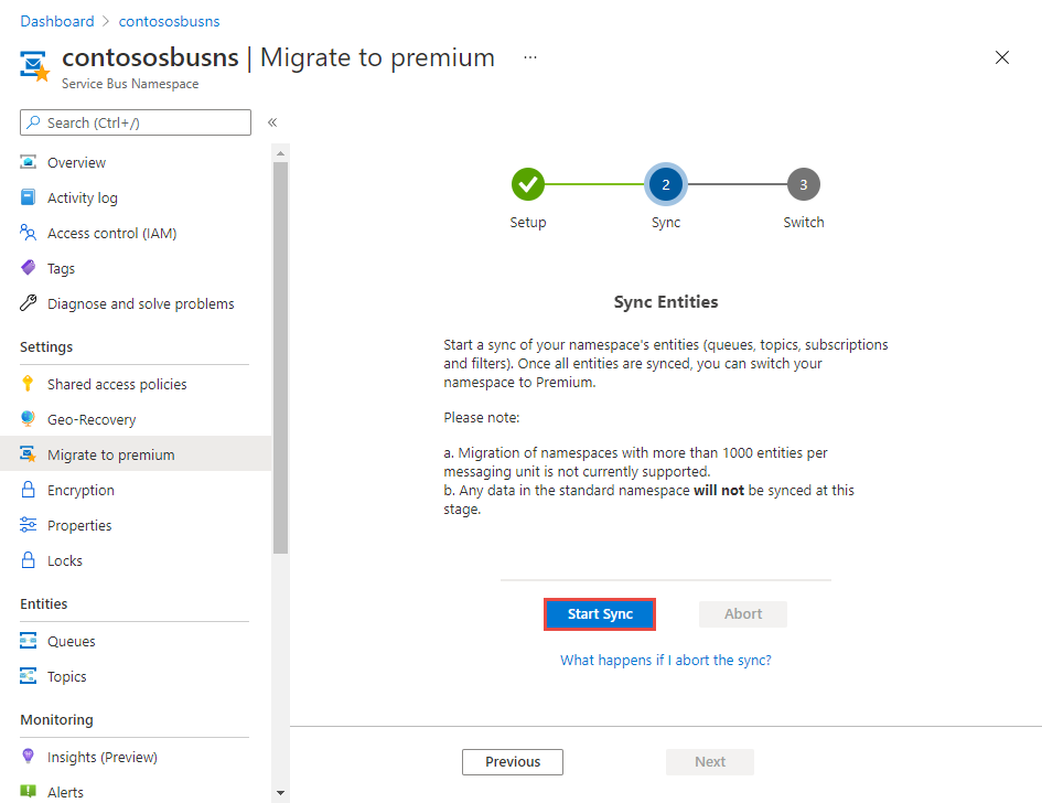 Image showing the start sync button.