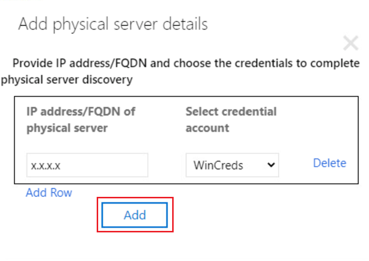 Screenshot of Add Physical server details.