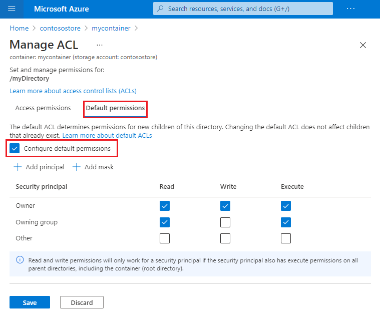 default ACL tab of the Manage ACL page