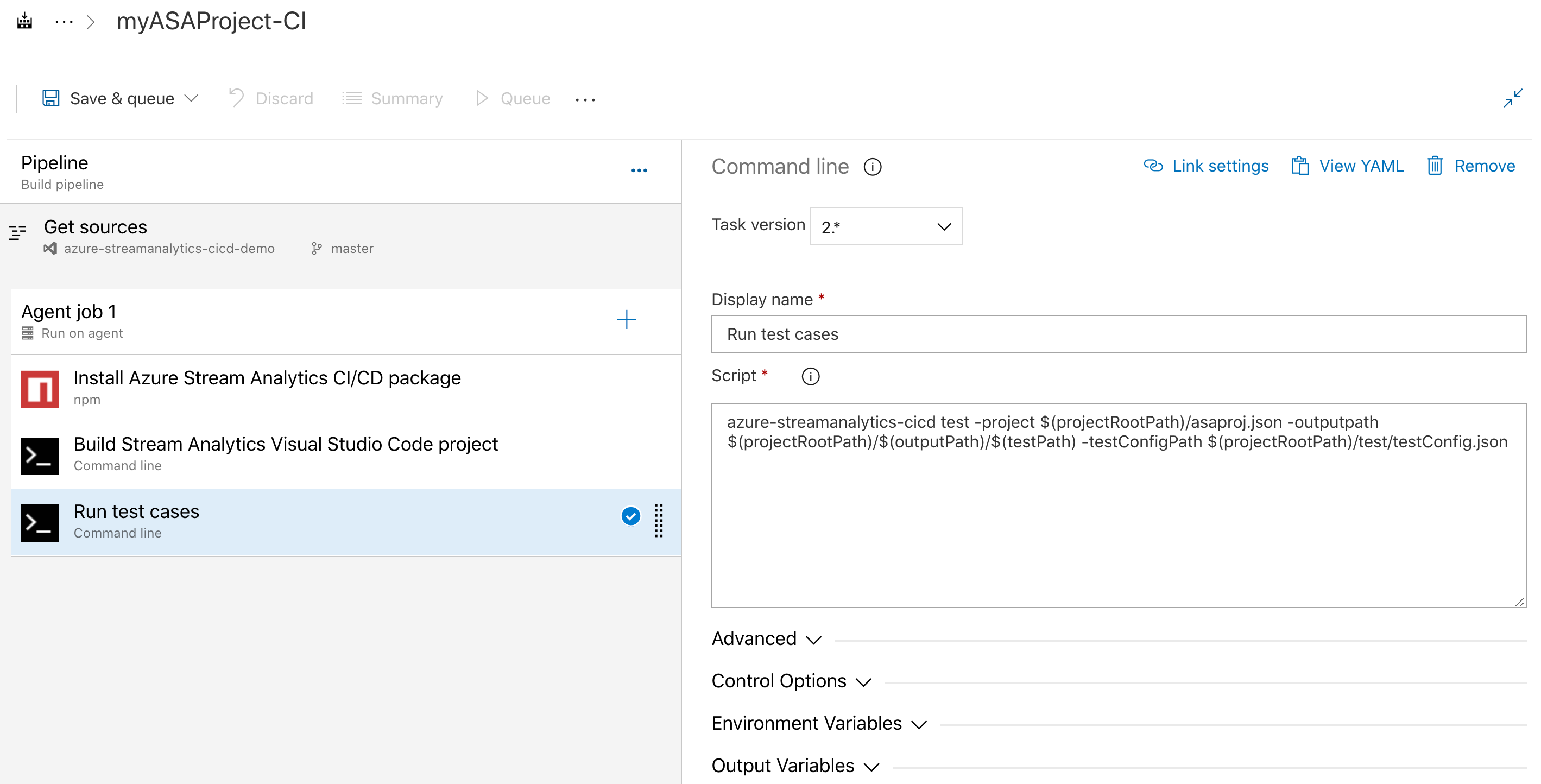 Enter configurations for command-line task