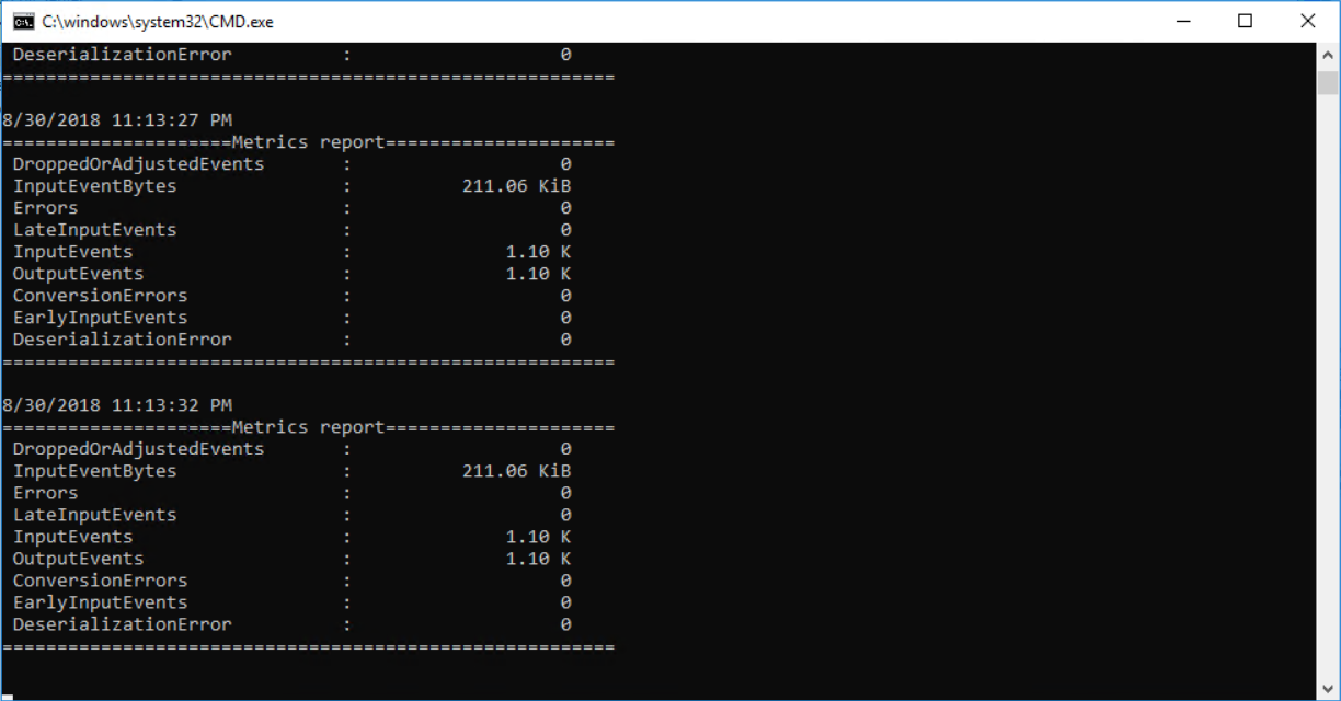 Azure Stream Analytics Visual Studio live data process window