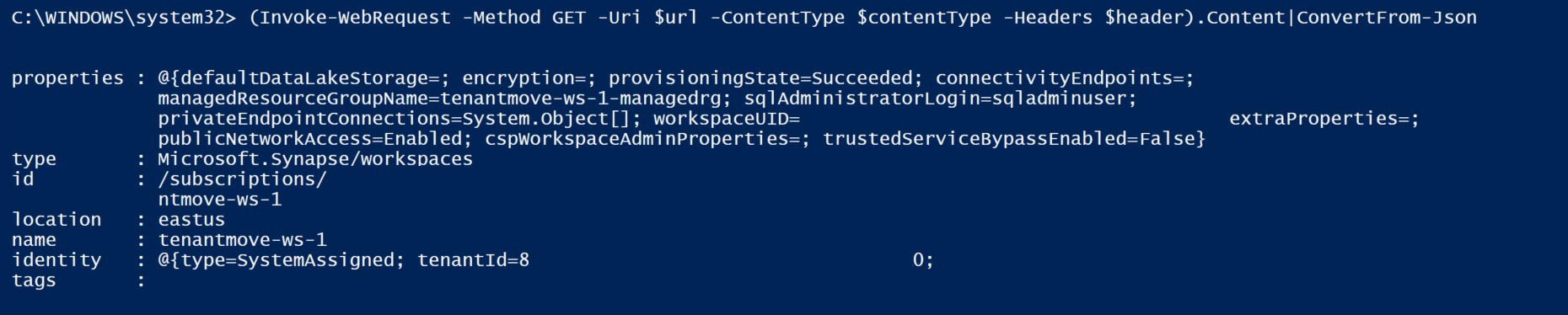 Screenshot of the Workspace Status PowerShell.