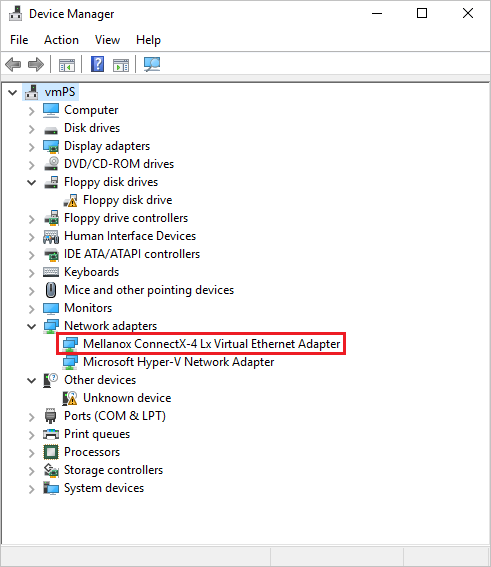 Mellanox ConnectX-3 Virtual Function Ethernet Adapter, new network adapter for accelerated networking, Device Manager