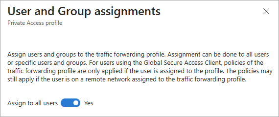 Screenshot of the Assign to all users toggle.