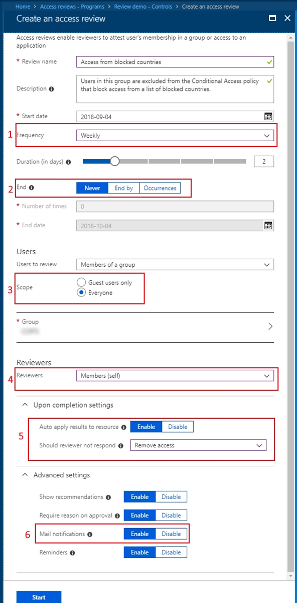 Create an access review pane for example 1