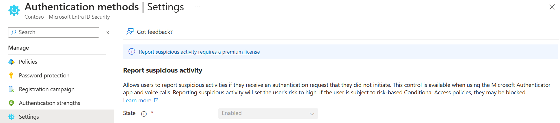 Screenshot of how to enable Report suspicious activity.